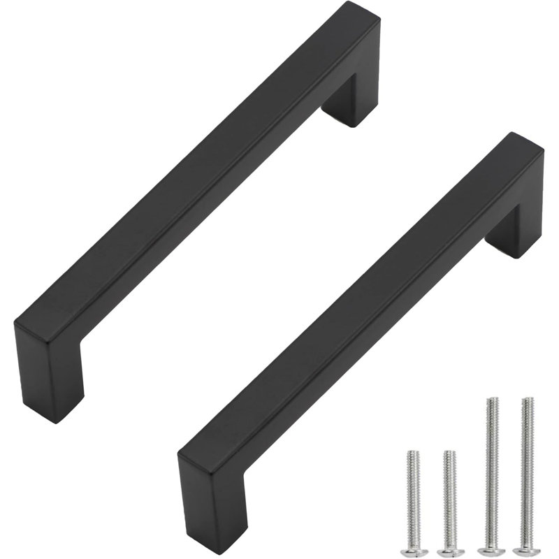 Poignées de meuble carrées noires, entraxe de 128 mm (5 pouces), ensemble de 5 poignées de tiroir en acier inoxydable, 5", 5