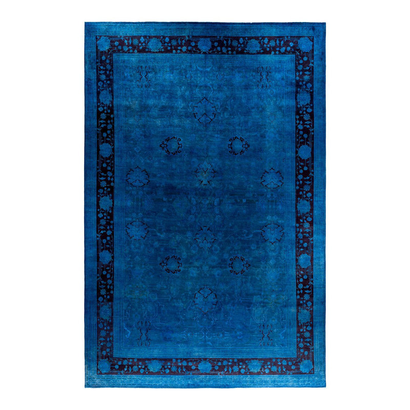 Tapis unique noué à la main Fine Vibrance - bleu, 11 pi 10 po x 17 pi 9 po