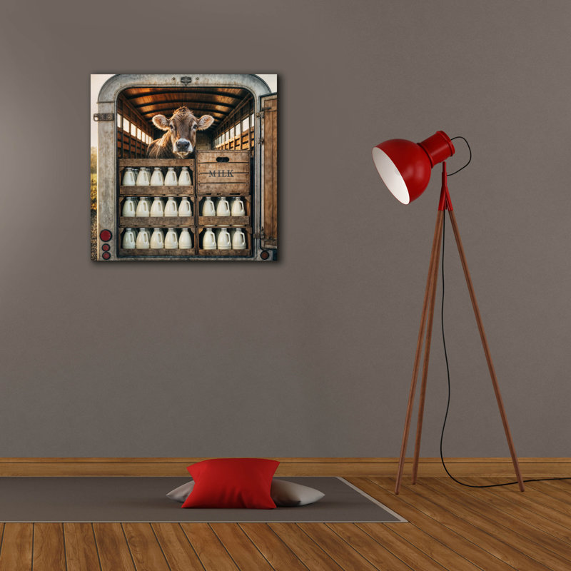  «Cow In Milk Van» par Rey Klimt, art mural sur toile, 26 po x 26 po