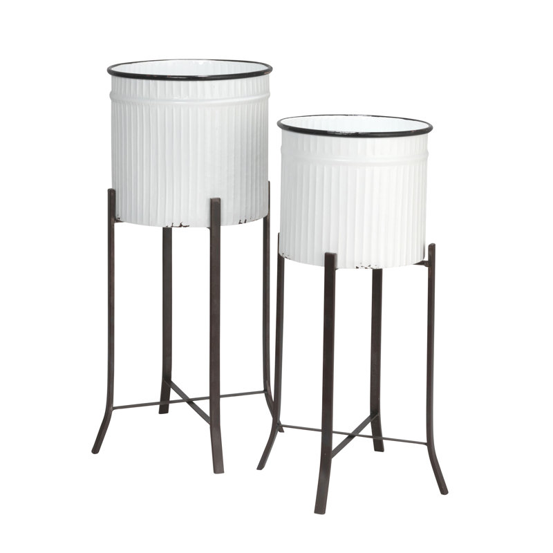 Round Metal Planters on Stands, White