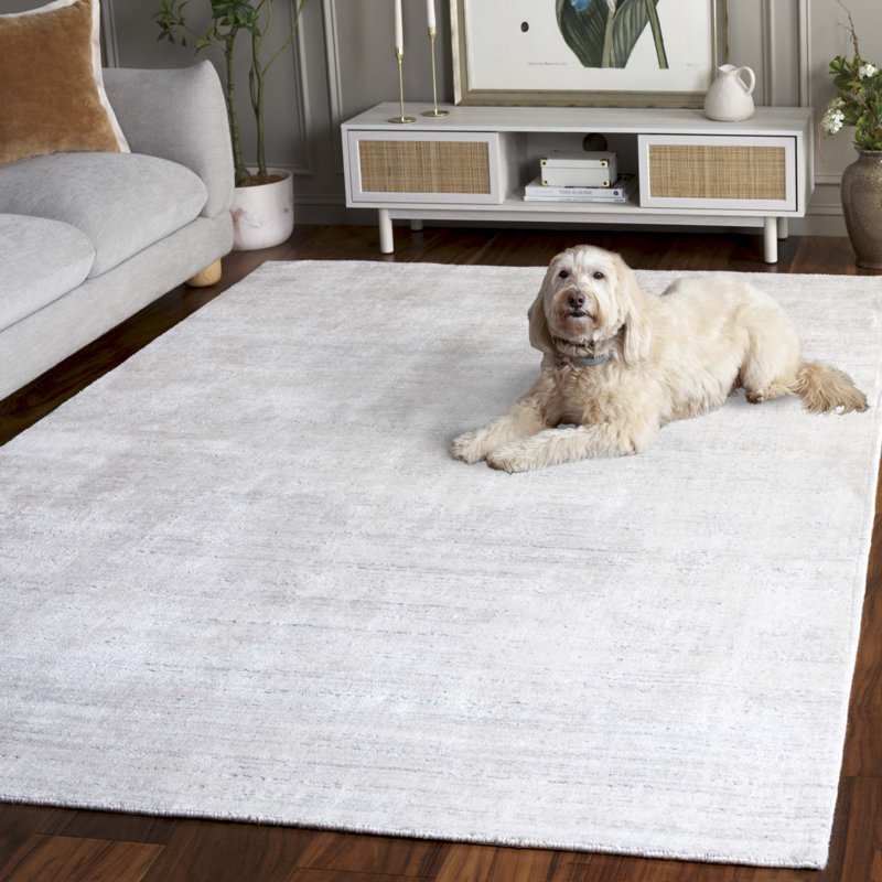Tapis ivoire en coton tissé à la main en laine de viscose Mirage, Rectangle 6 pi x 9 pi