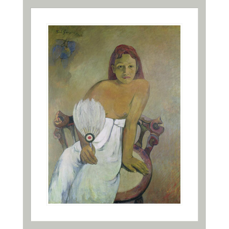 «Girl with fan» par Paul Gauguin - Estampe numérique encadrée, 29.44" H x 23.5" W