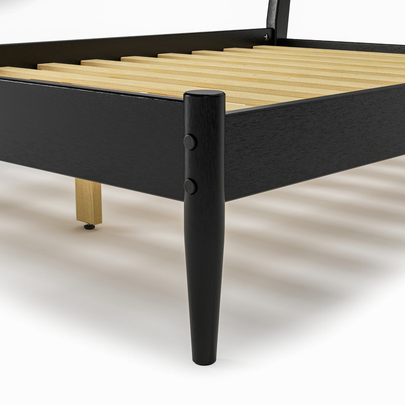 Lit plateforme en bois massif Ashlie, Double, Black