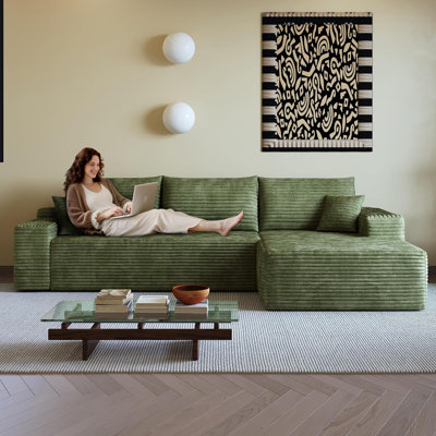 107.5" Modular Sectional Sofa, Plush Corduroy Cloud Couch,  Comfort L Shaped Sofa with Deep Seat, Modern Upholstered Couches for Living Room (Corduroy, Right Facing Chaise+2 Seaters)