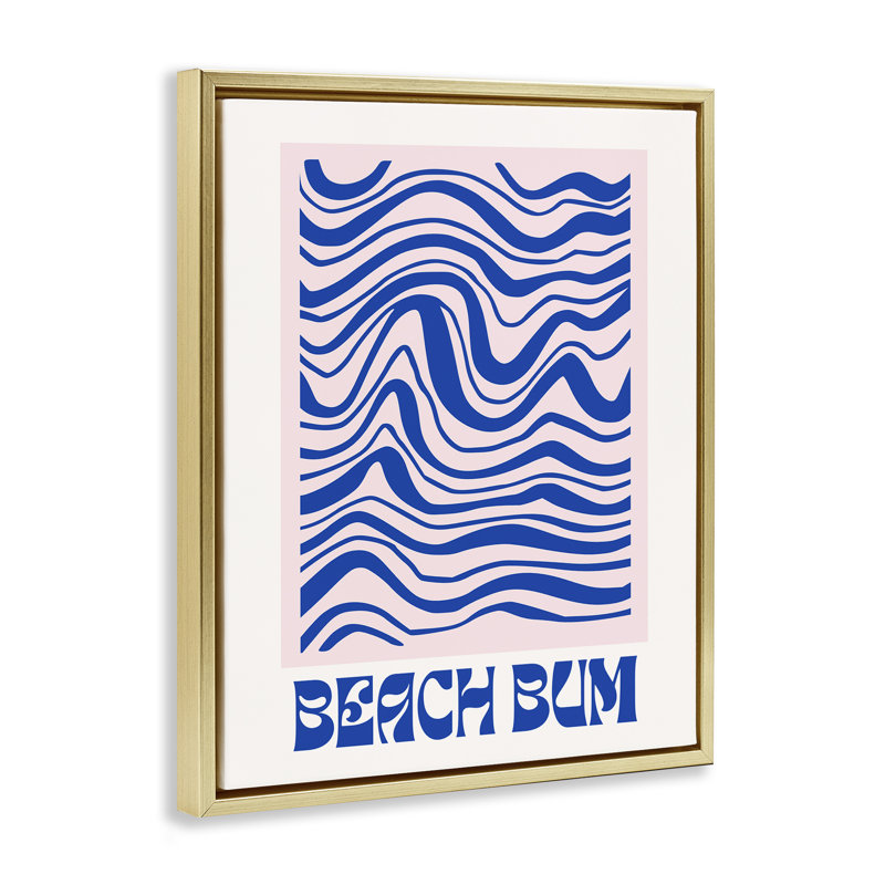  "Beach Bum", art abstrait sur toile flottant encadré par House of Lulu, H 21 po x l 17 po, Cadre flottant métallique doré