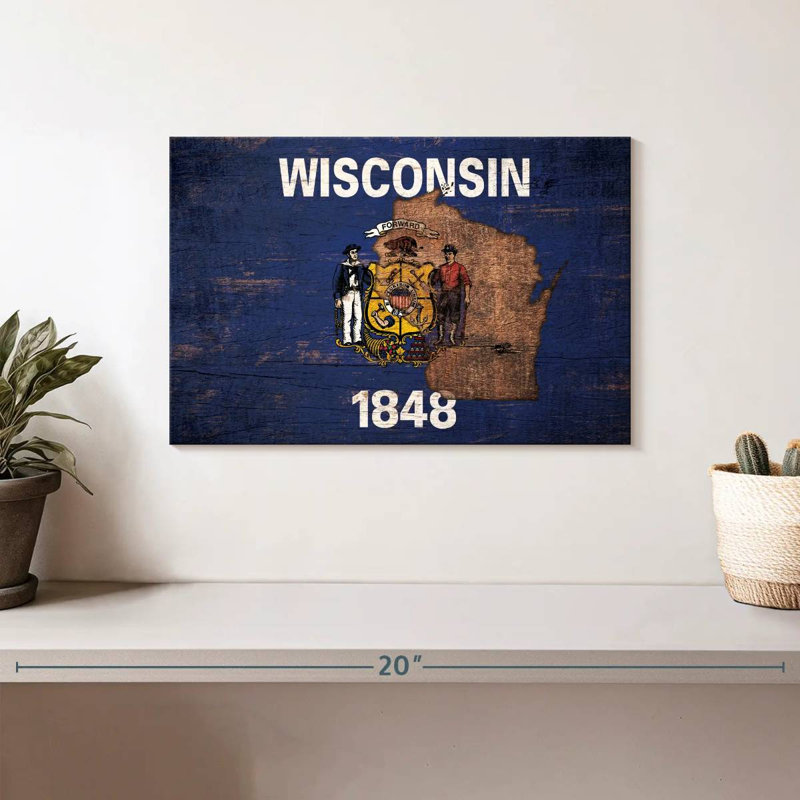 Carte de Borges sur le drapeau du Wisconsin, H 8 po x l 12 po