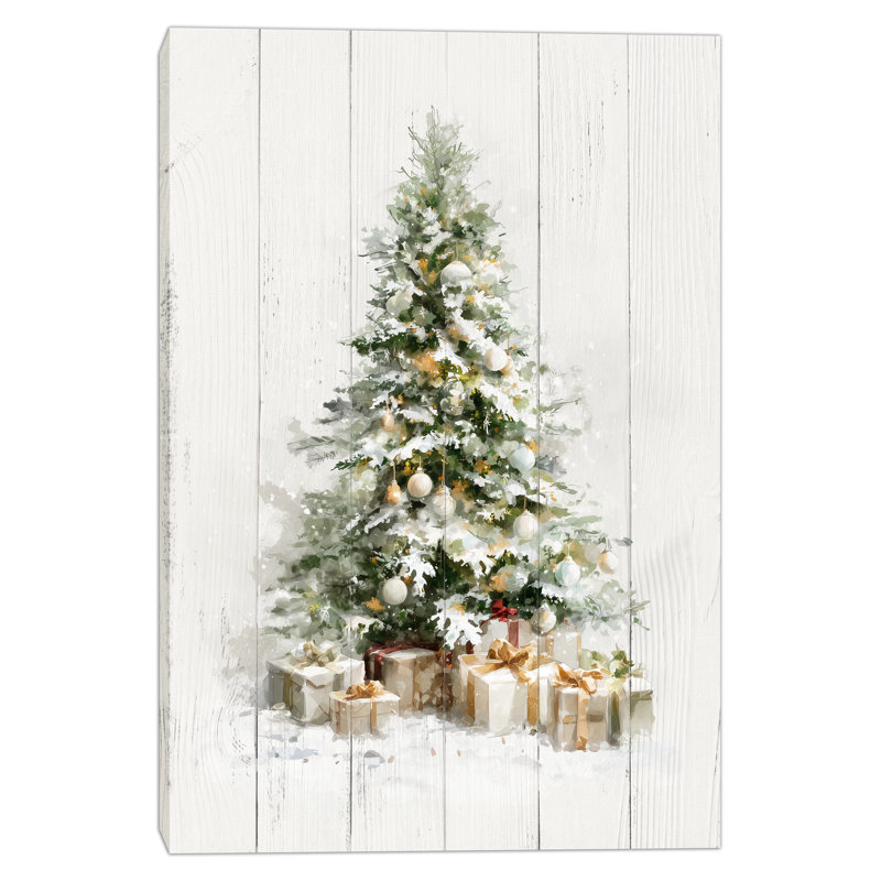 Arbre de Noël élégant avec cadeaux - art mural sur toile, H 40 po x l 30 po