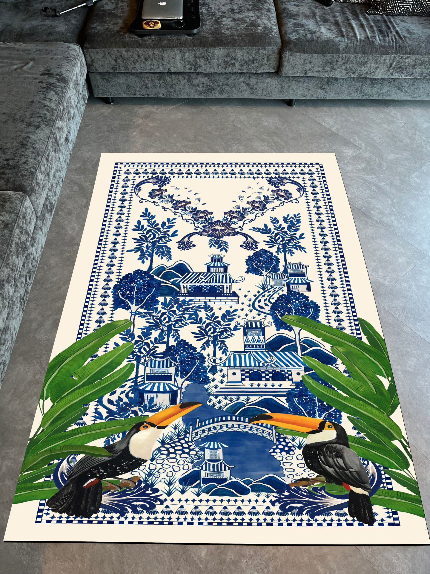 Bungalow Rose Blue Blanc and Botanical-Themed Digital Print Decorative ...