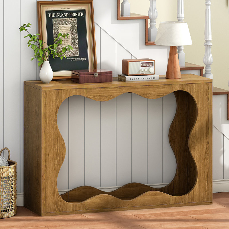 Console 47,2 po, table d'entrée à 2 niveaux avec design ondulé, Chêne noueux