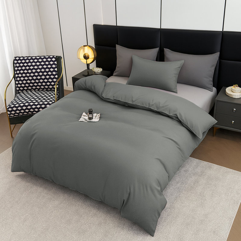 Aspire Homeware Ultra Soft 4 Piece Hotel Quality Dyed Duvet Bedding Set with Pillowcases and Fitted Sheet, Grey