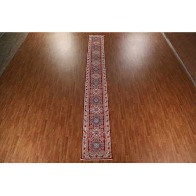 Handmade Kazak Geometric Runner Rug 3x19