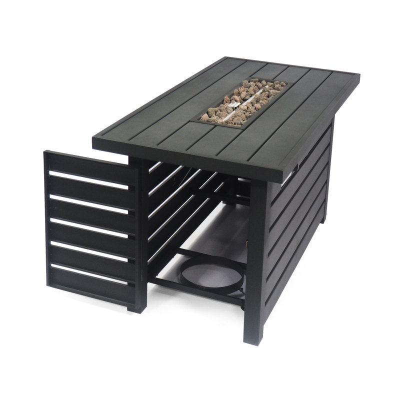 Rectangular Iron Fire Pit With 30,000btu And Covered Tank Storage - 24.23”h, Black, Simple Assembly Undertaking Protected Cover Steps