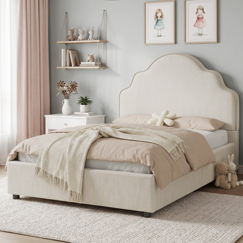 Upholstered Bed, Beige