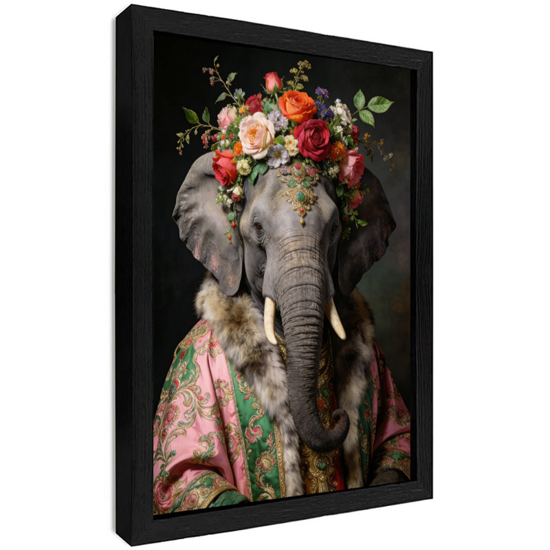«Black Floral Vintage Elephant»: art mural animal bohémien, impressions de style rétro, H 11 po x l 9 po