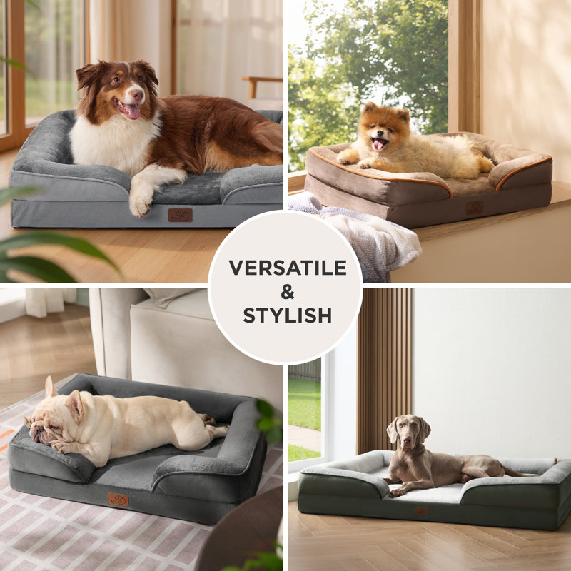Bedsure Cozy XL Orthopedic Dog Bed, Waterproof Washable Sofa Bed with Removable Cover, Non-Slip Base for Large Dogs, Gray