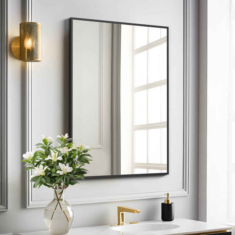 Heacock Flat Wall Mirror, Black, 38" x 24"