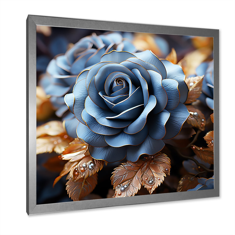 «Azure Blue Roses Arrangement Elegance III», reproduction sur toile, Cadre simple argenté, H 30 po x l 30 po x P 1 po
