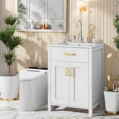Meuble-lavabo moderne peu encombrant avec lavabo, bois massif et bois aggloméré, parfait pour les petites salles de bain
