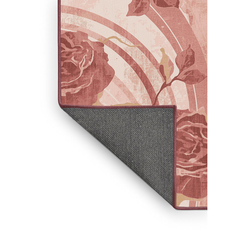Soft Plush Everitt Valentines Modern & Contemporary Abstract Area Rug in Beige – Rose Binding, 2x5
