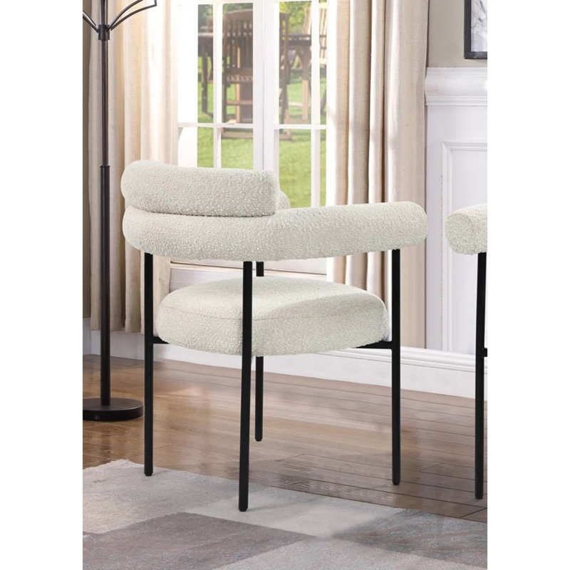 Élégantes chaises de salle à manger avec accoudoirs en tissu 2 pièces, structure, Crème, crème, Noir