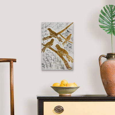 Reproduction d’art sur toile, "les oiseaux à quatre appels-feuilles d’or"