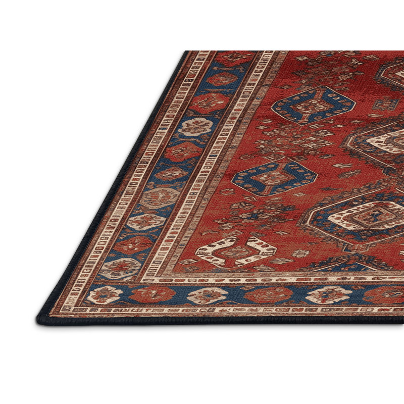 Tapis turc noir lavable à la machine, Rond 7 pi