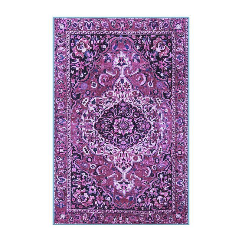 Tapis oriental en laine / polyester tissé à la machine en mauve, Rectangle 6 pi x 9 pi