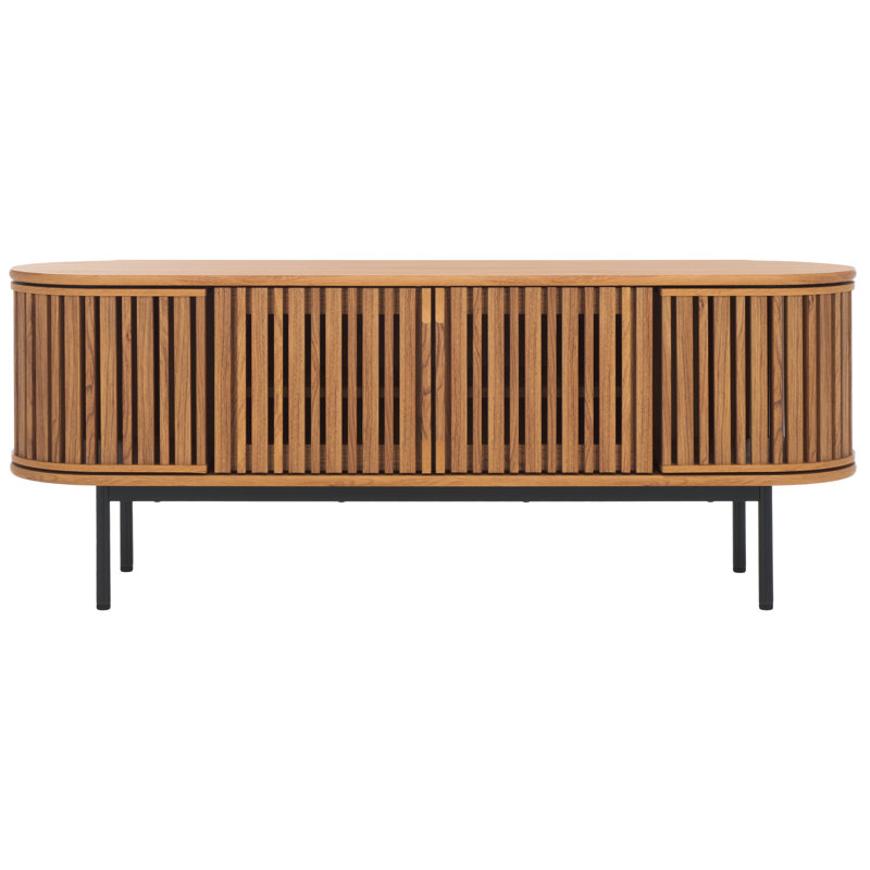 Cardine 4-Door Oval TV Stand with Fluted Detailing, Oak/Black