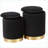 Ottoman Set, Contemporary Glam Nesting Black Velvet with Gold Metal Base | Gold | Metal-580348265