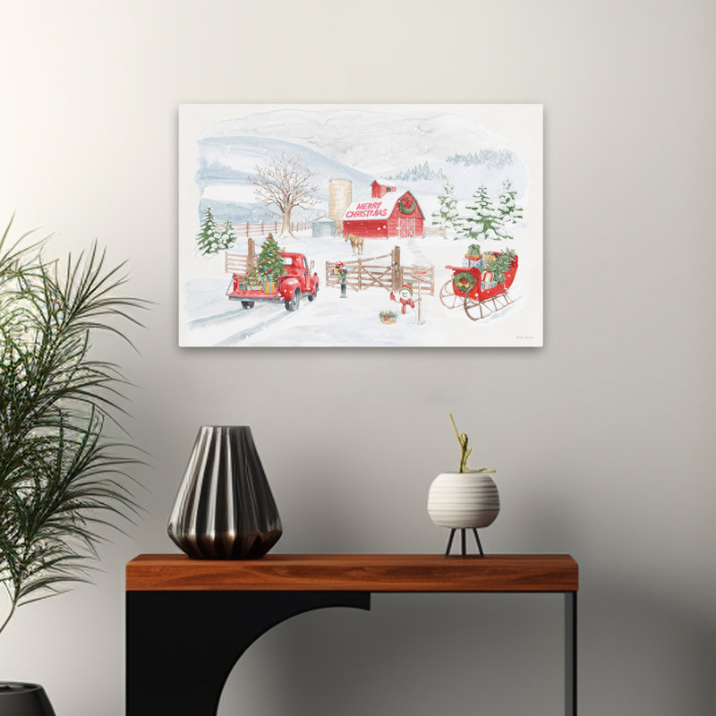 Home For The Holiday I - Animaux, oiseaux de grange, art bleu, H 16 po x l 24 po