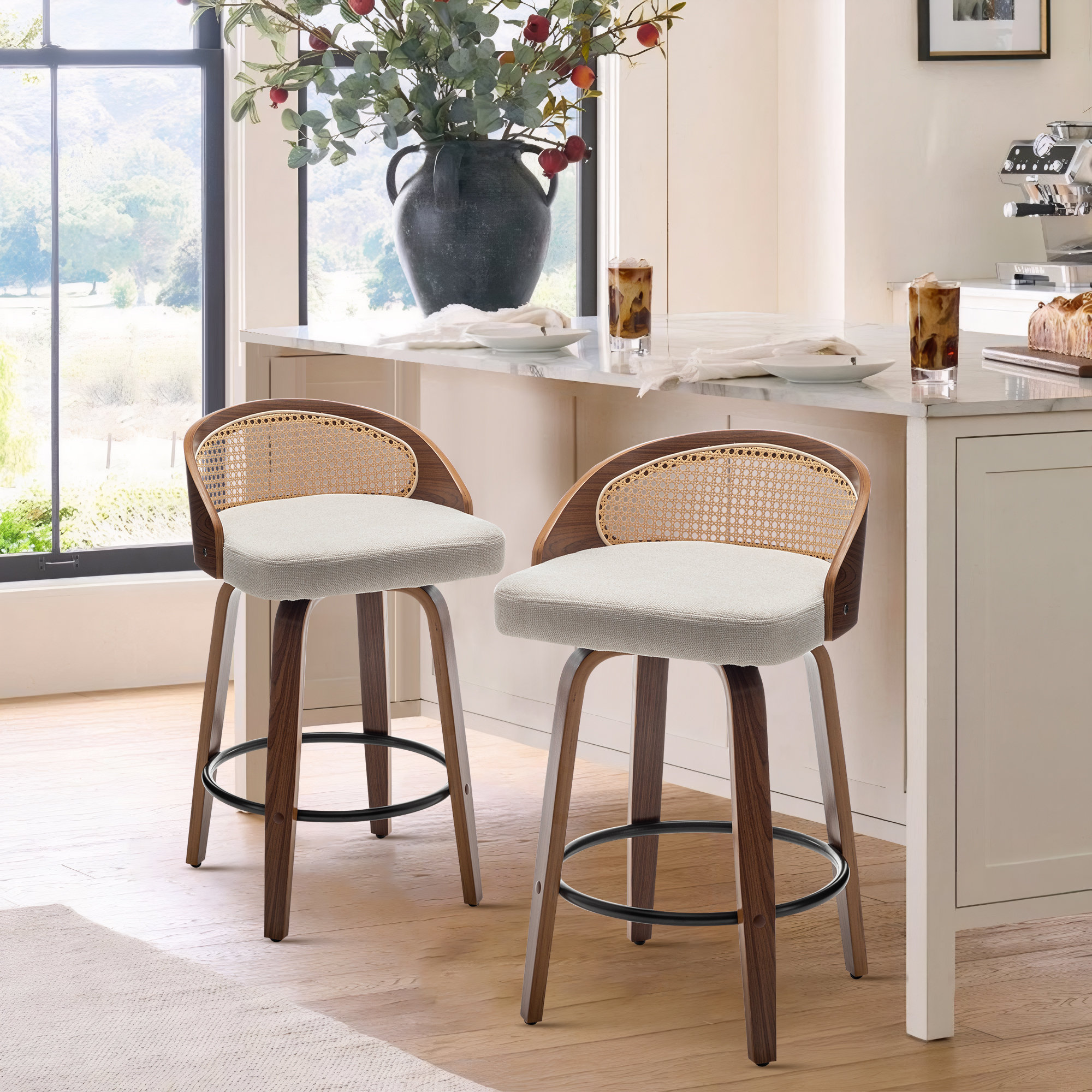 George Oliver Leeana Swivel Linen Stools Reviews Wayfair