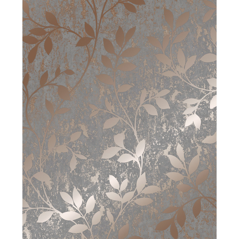 Milan Floral Vinyl Metallic Wallpaper Roll, Rose Gold