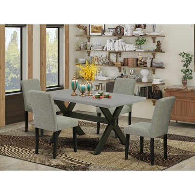 Aimien 5-Pc Dinette Room Set - 4 Upholstered Dining Chairs And 1 Modern Rectangular Cement Breakfast Table Top With High Chair Back - Wire Brushed Bla -  Winston Porter, B0625204093C4577B9977AD55386DB61