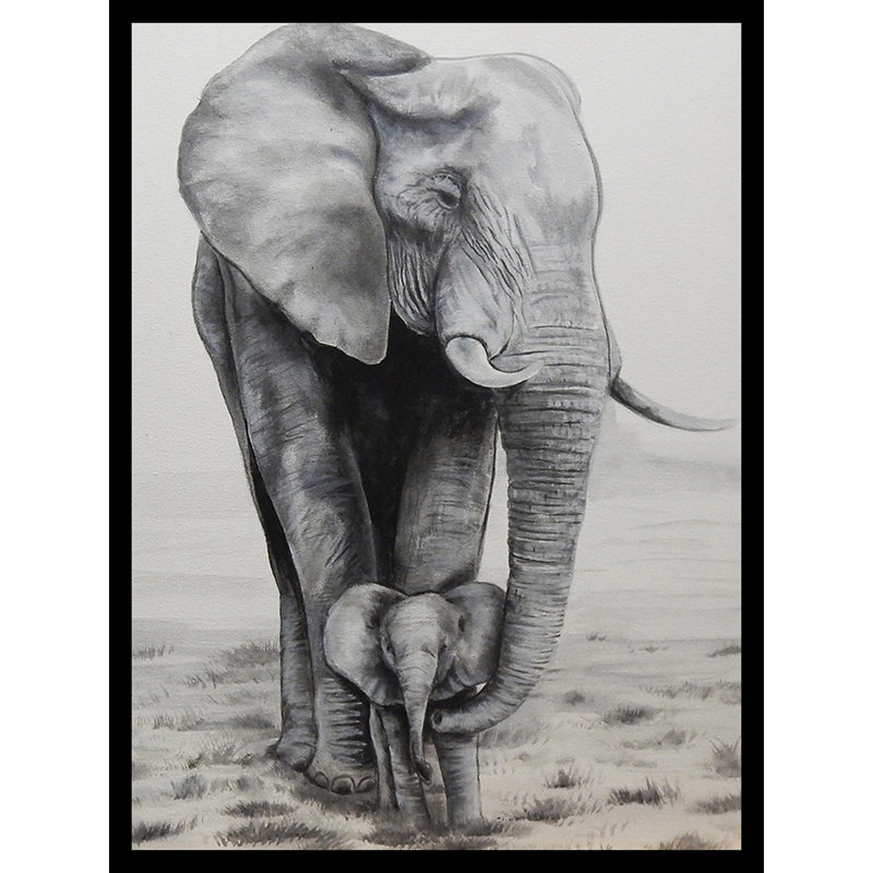 " Elephant Love ", Black Framed, No Matte, 26.5" H x 20.5" W