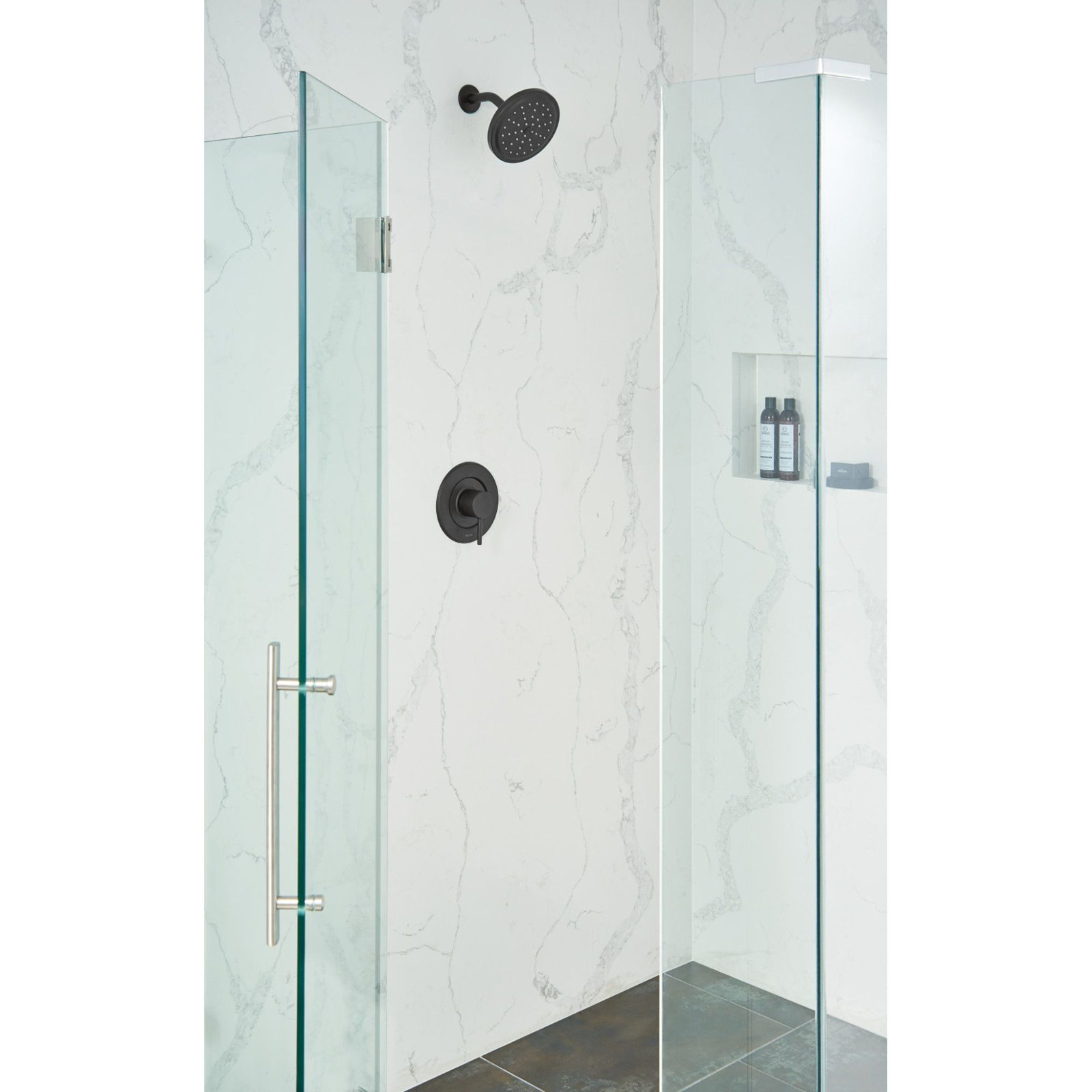 Align Posi-Temp Shower Arm with Faucet Trim, Matte Black