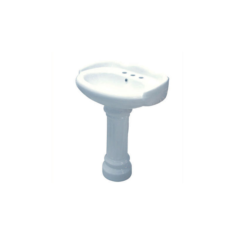 Ceramic 22" Pedestal Bathroom Sink with Overflow, 8" Centers