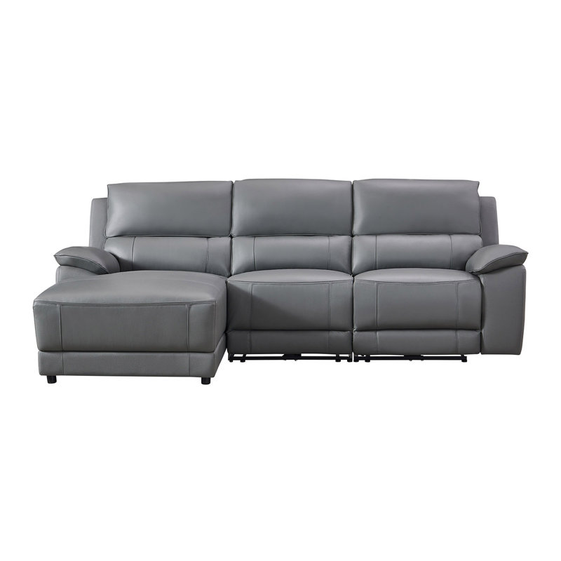 Canapé modulaire inclinable électrique en cuir Carrabelle, Face à la gauche, Cuir véritable gris
