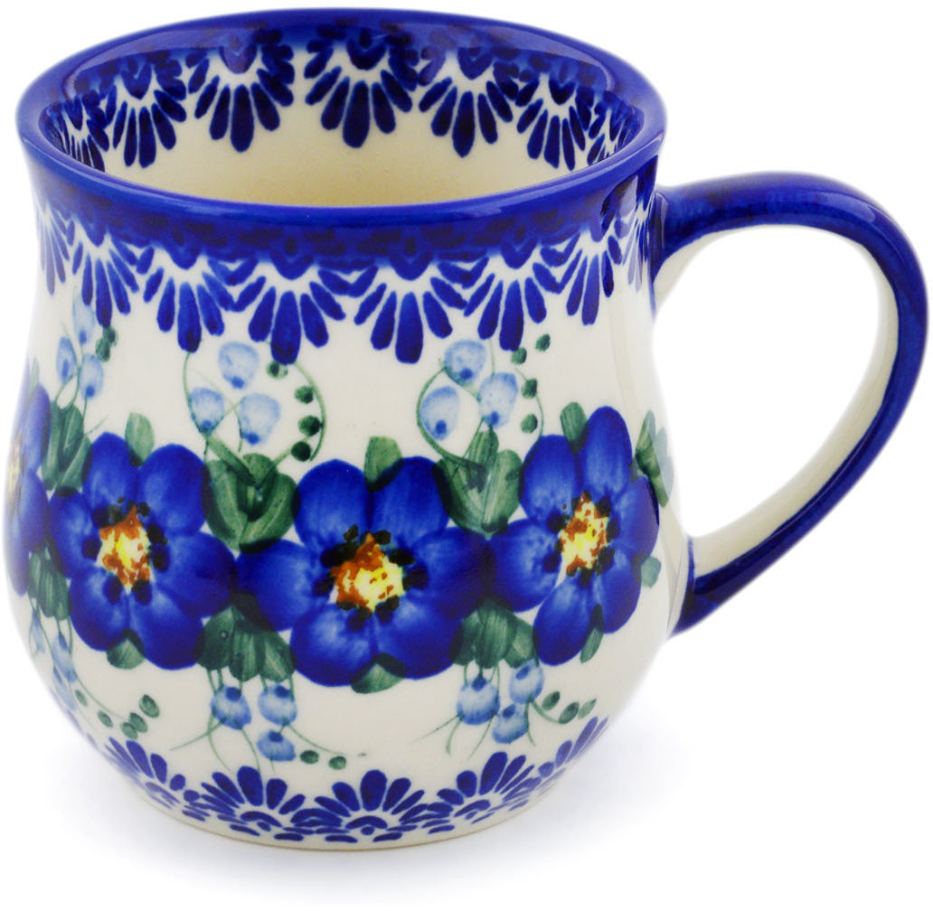 Polish Pottery 11 Oz. Stoneware Mug - Blue Wildflower Polmedia