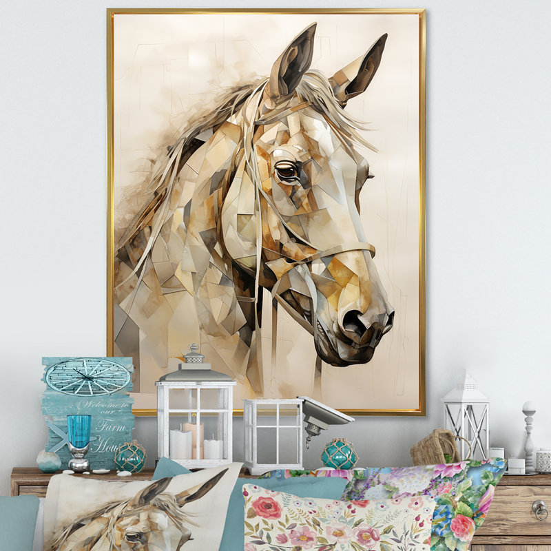 Cheval majestueux sur toile, Cadre flottant doré, 44" H x 34" W