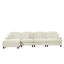 Canapé modulaire classique à trois places en forme de L avec accoudoirs évasés et volants amovibles, jupes plissées et pieds fuselés, canapé à quatre places en chenille confortable avec repose-pieds mobile, blanc beige-413503985