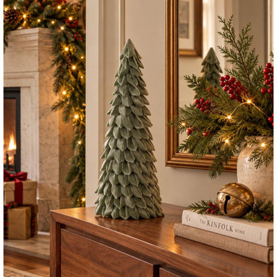 26" Green Fabric Trees Tabletop Sculpture