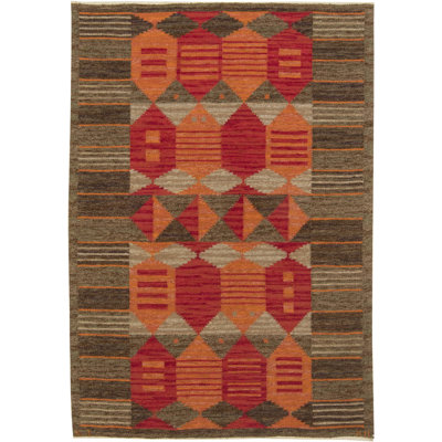 Vintage One-of-a-Kind 5'0" X 7'2" 1960s Wool Area Rug in Brown/Red