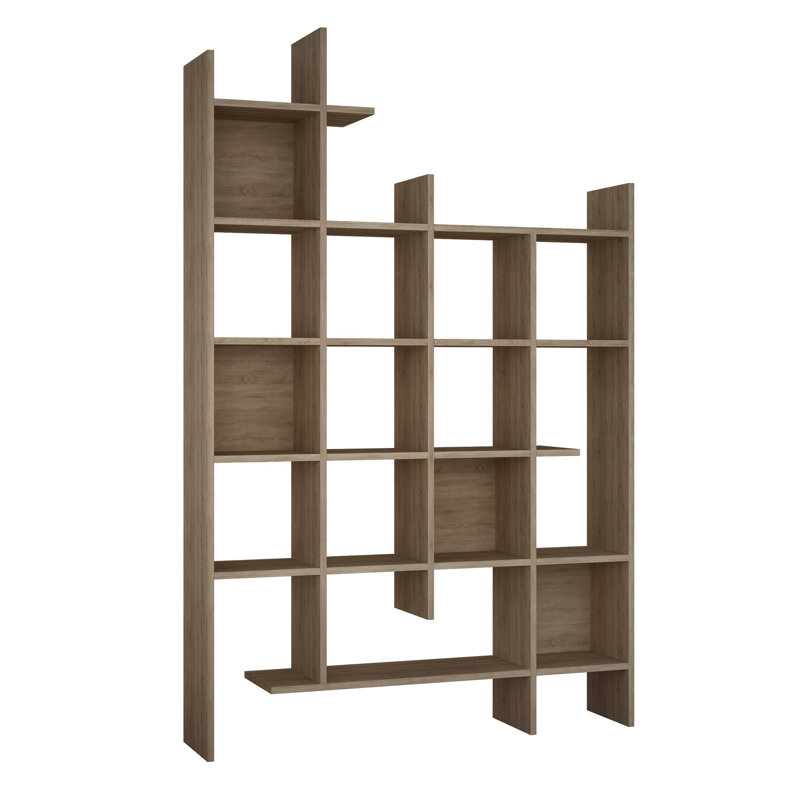 Modern Oak Bookshelf, 48.0 x 74.0 x 10.0 inches | 100% Melamine Coated Particle Board, Thickness: 0.7 inches | Numerous Shelves, Wall-Mountable Design, Solid Color Brown | Perfect for Home or Office Storage
