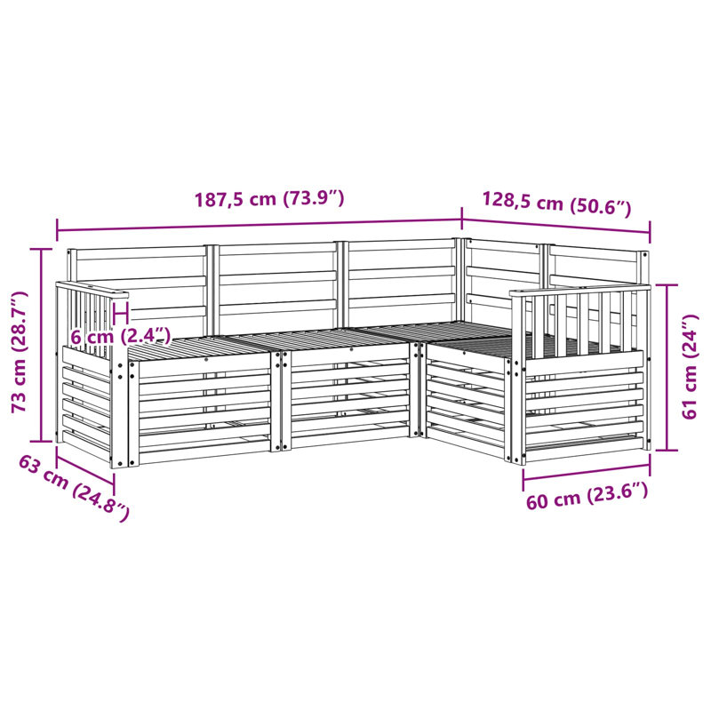 187.5cm Wide Patio Sectional Set