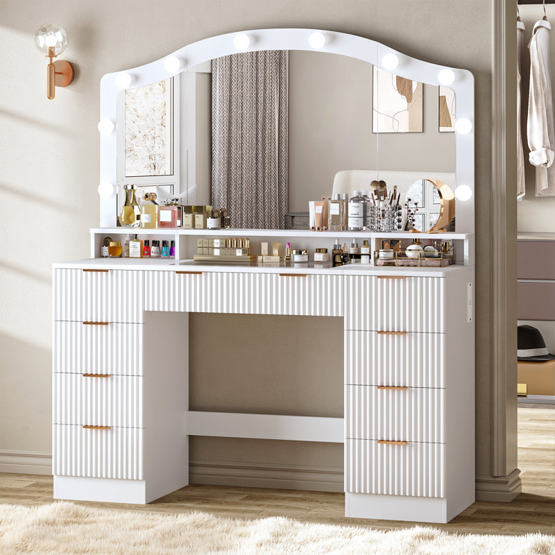 9-drawer Large Makeup Vanity With Lights And Power Outlets