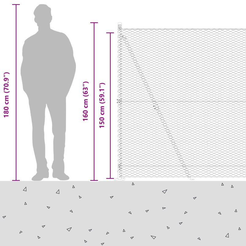 Hexagon Fence Galvanised Steel, 150cm H x 1000cm W