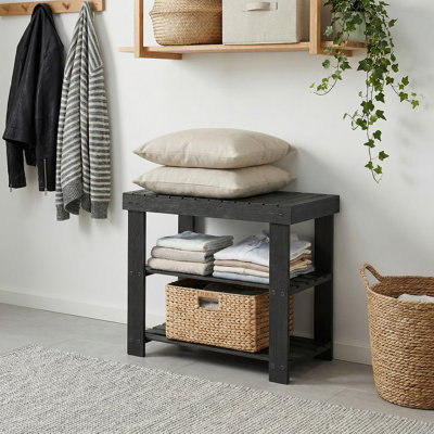 Banc à chaussures en bambou 50 cm - étagère à chaussures à trois couches, banc de rangement de chaussures en bois, banc de rangement de chaussures, meubles de rangement de chaussures