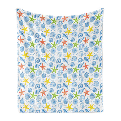 Ambesonne Nautical Fleece Throw Blanket Marine Themed Starfish Blue and Yellow