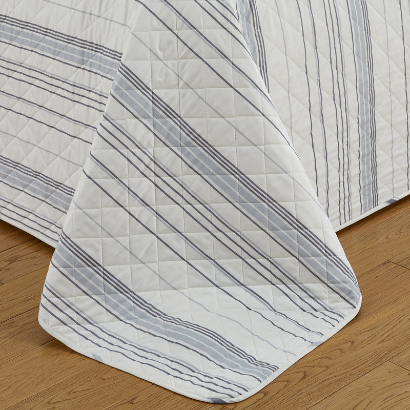 Ivory and Gray Reversible Microfiber Full Quilt Set