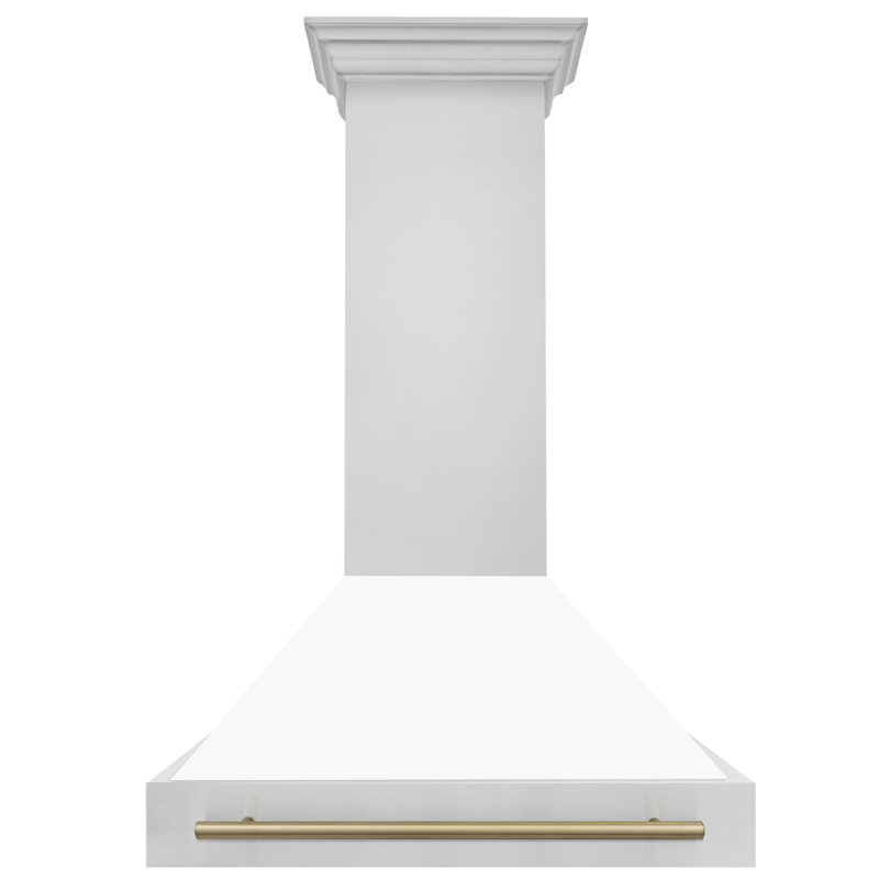 36" 700 CFM Ducted Wall Mount Range Hood, White Matte/Champagne Bronze